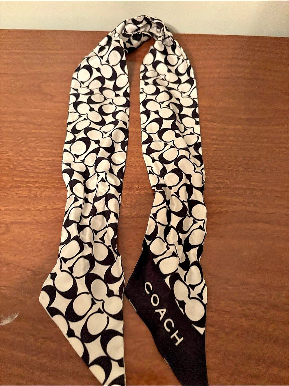Coach Signature Print Silk Skinny Scarf Black & White
